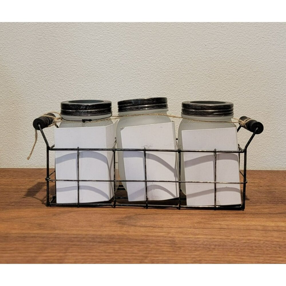 RARE Rae Dunn Plant Grow Bloom Mason Jar Set With Wire Holder 2017 - Picture 11 of 13